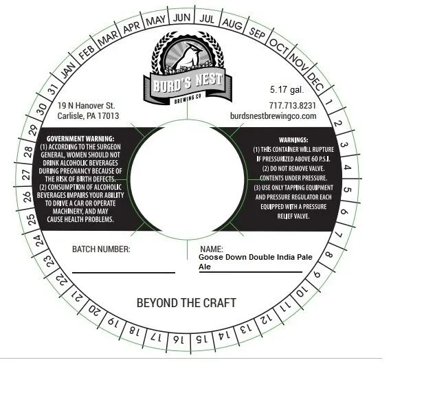 Goose Down Double India Pale Ale — full label as filed with TTB