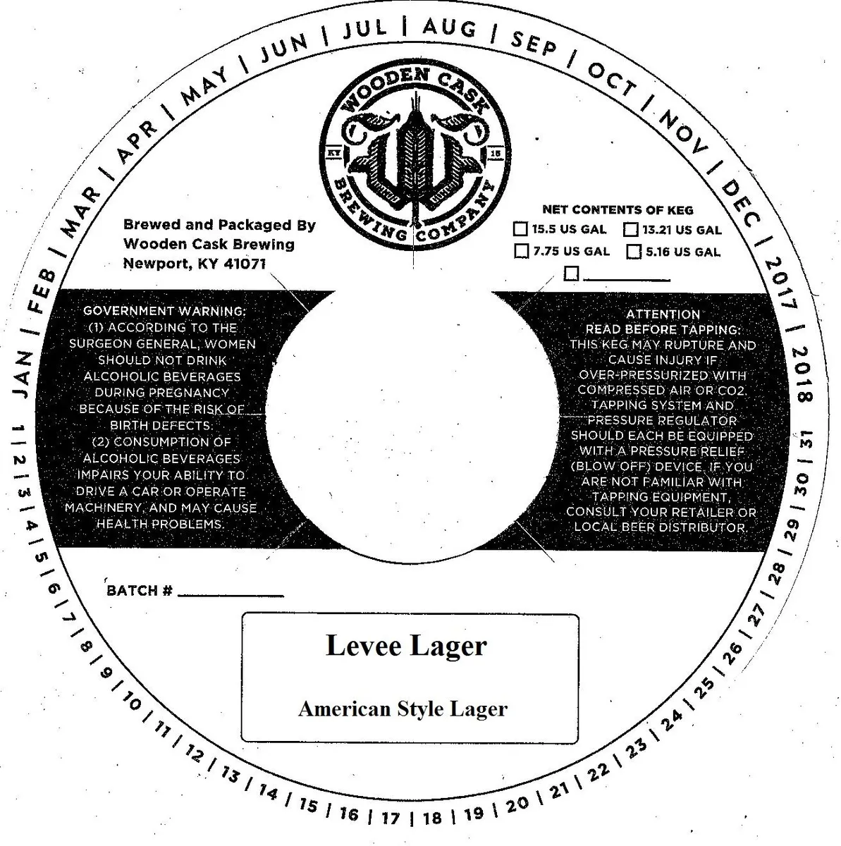 Levee Lager — full label as filed with TTB
