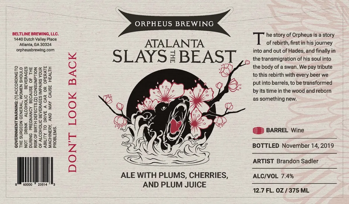 Atalanta Slays the Beast label art — ORPHEUS BREWING
