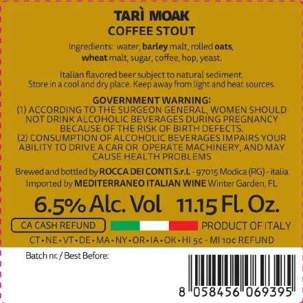 Tarì Moak Coffee Stout — full label as filed with TTB