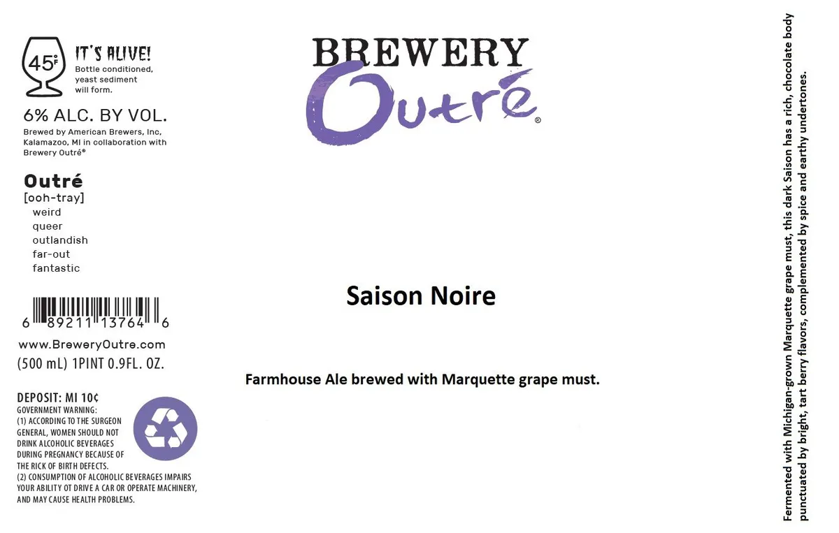 Saison Noire — full label as filed with TTB
