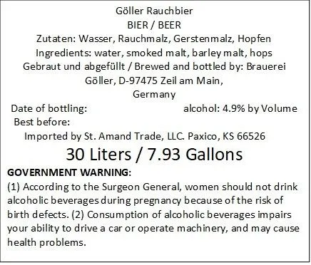 Göller Rauchbier — full label as filed with TTB