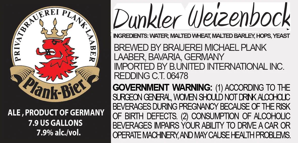 Dunkler Weizenbock — full label as filed with TTB