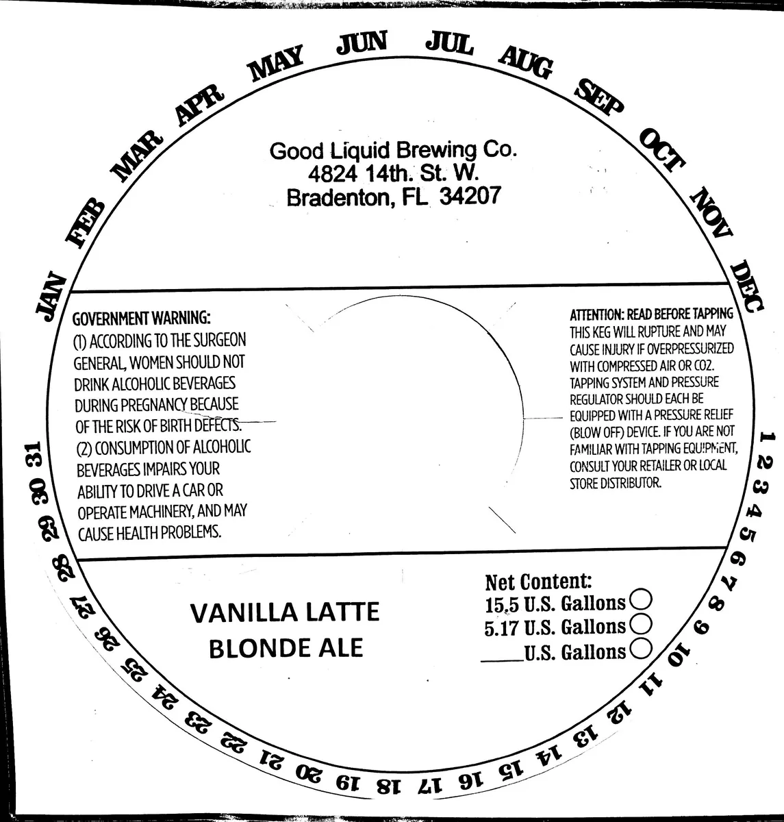 Vanilla Latte Blonde Ale — full label as filed with TTB
