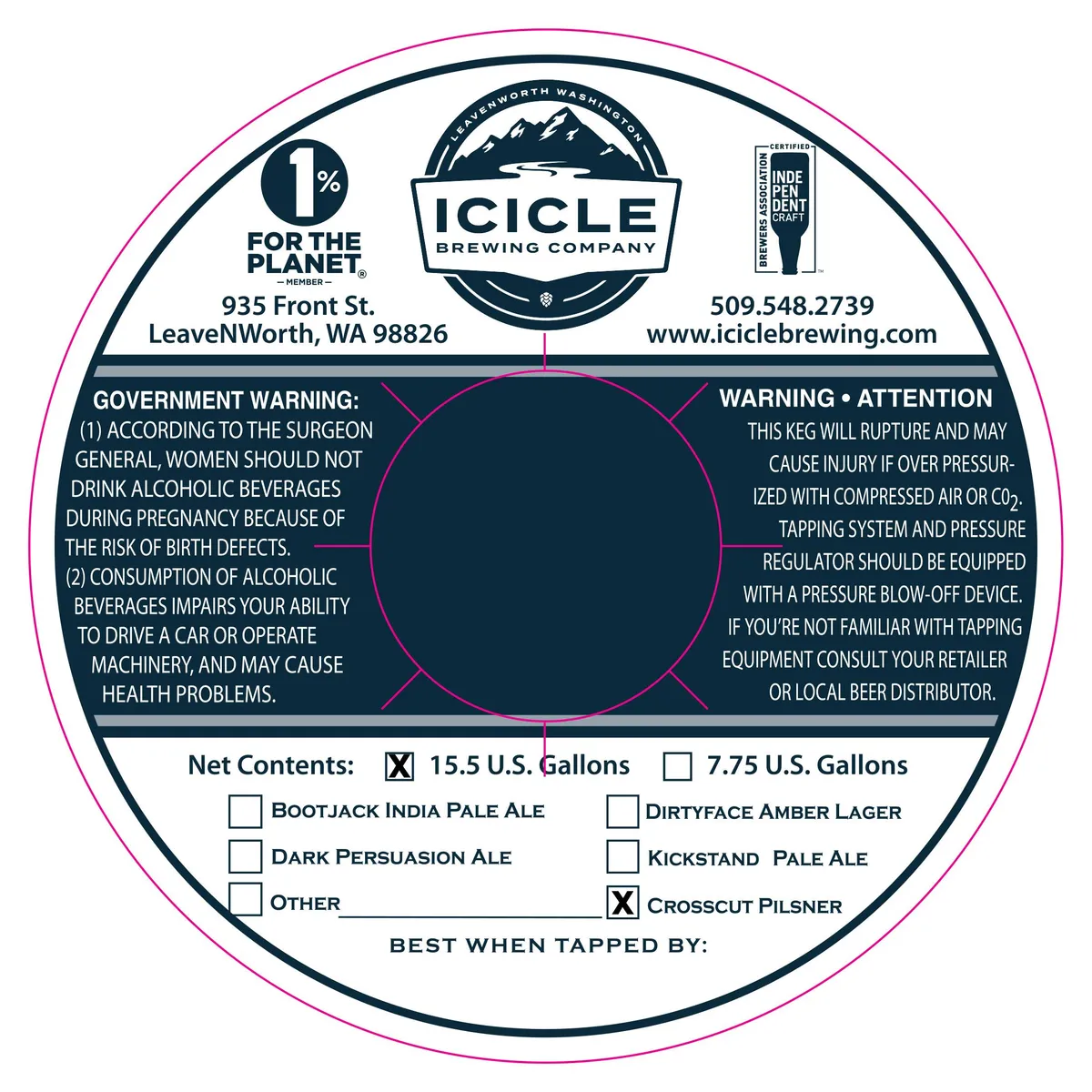 Crosscut Pilsner label art — ICICLE BREWING COMPANY