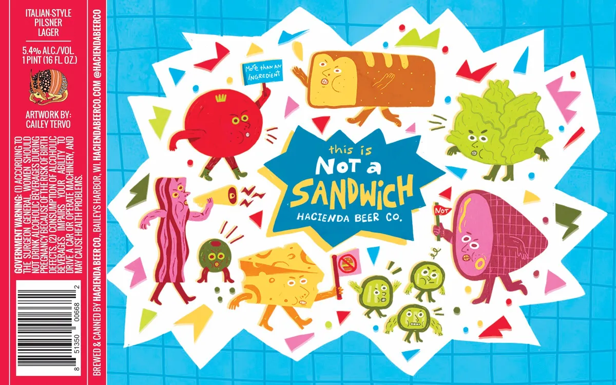 This Is Not A Sandwich label art — HACIENDA BEER CO.