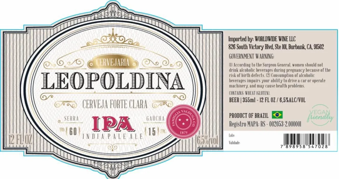 Leopoldina IPA — full label as filed with TTB