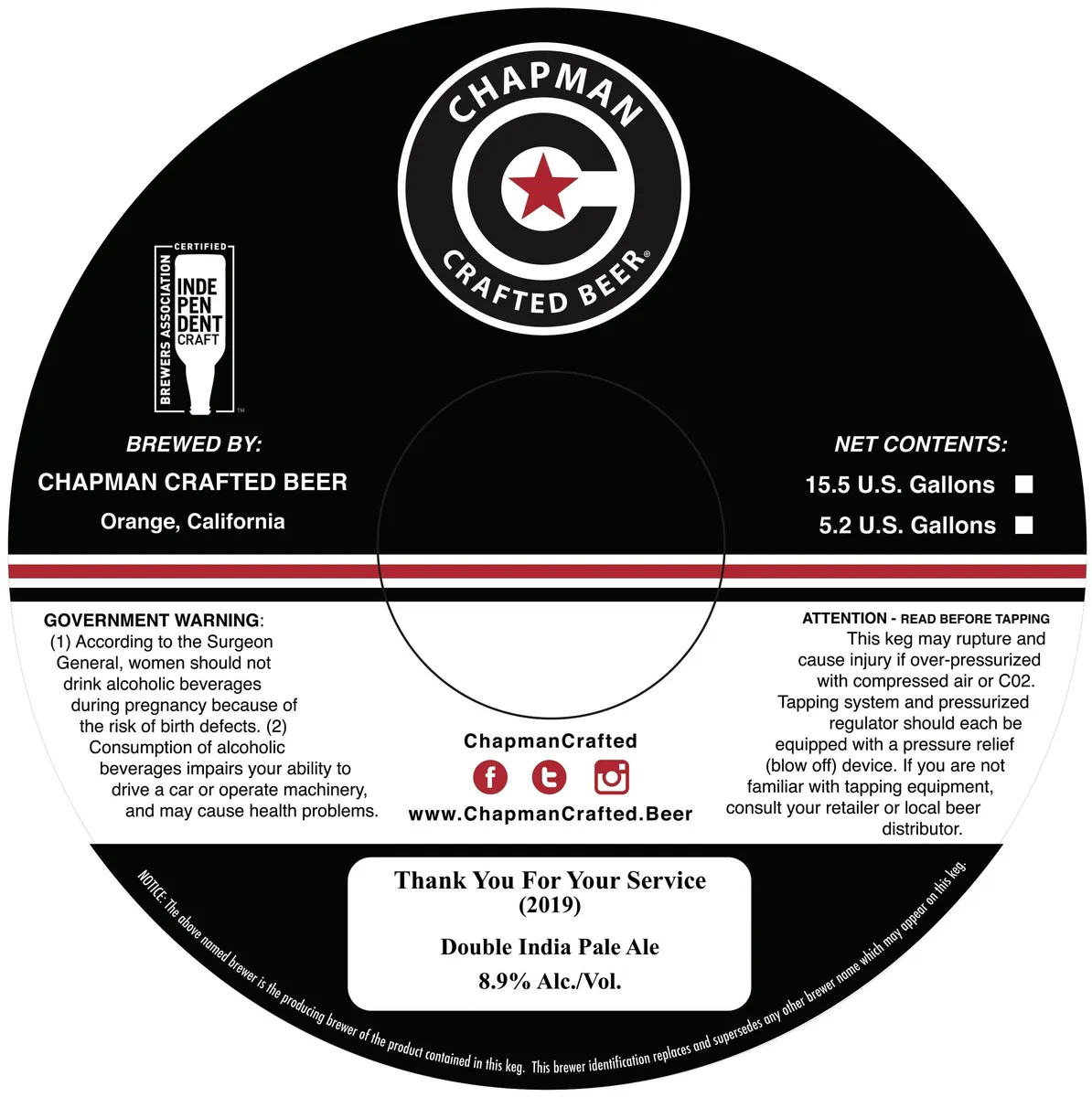 Thank You For Your Service (2019) — full label as filed with TTB