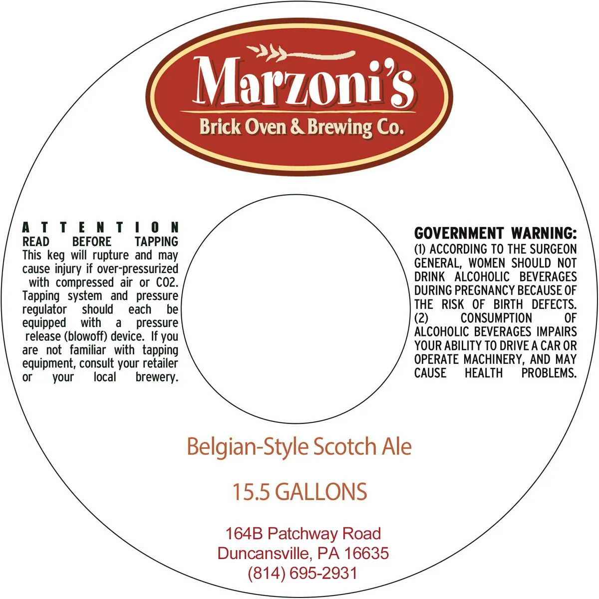 Belgian-Style Scotch Ale — full label as filed with TTB