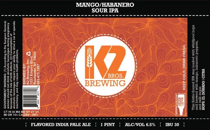 Mango/Habanero Sour IPA label art — K2 BREWING INC.