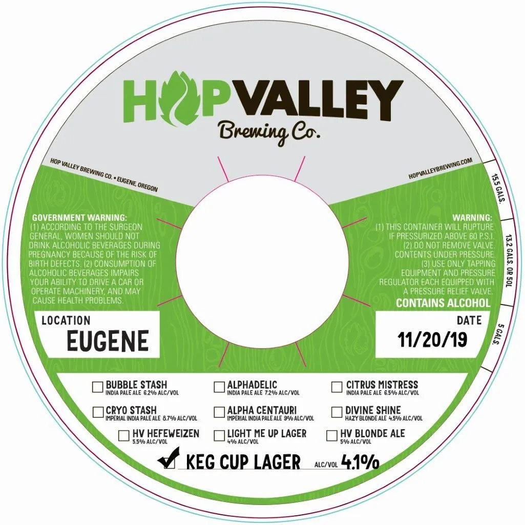 Keg Cup Lager — full label as filed with TTB