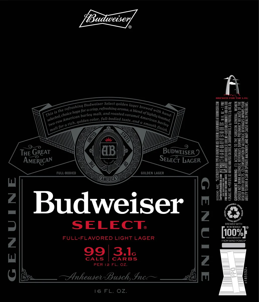 Budweiser Select label art — BUDWEISER