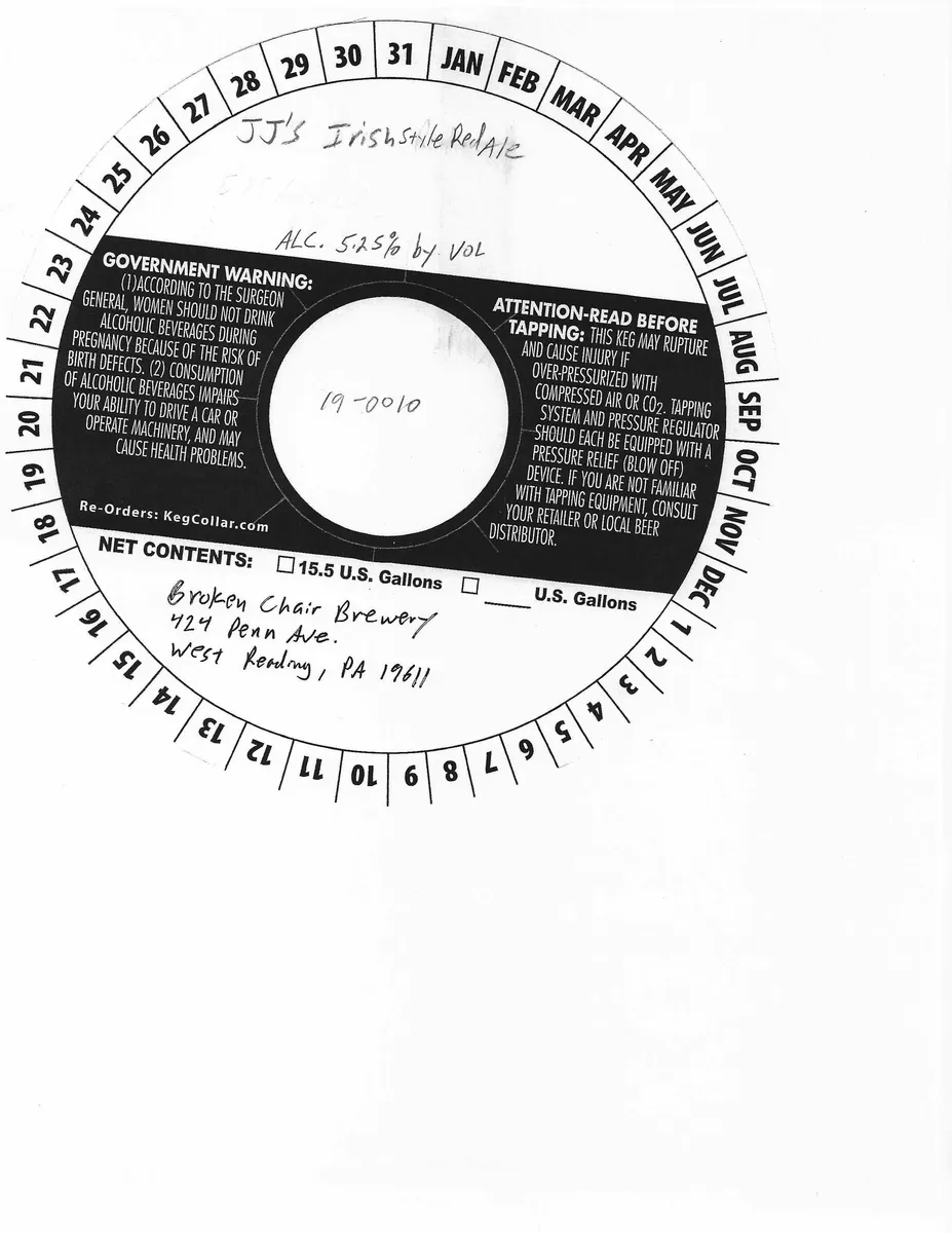 JJ's Irish Style Red Ale — full label as filed with TTB