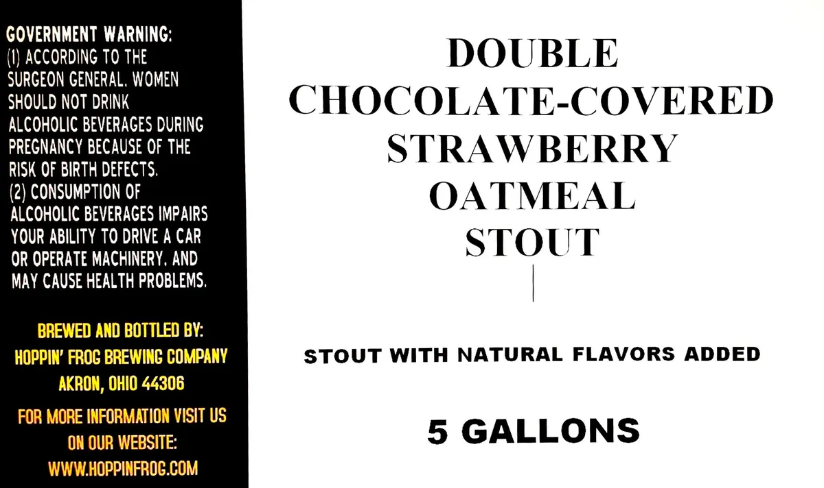 Double Chocolate-Covered Strawberry Oatmeal Stout — full label as filed with TTB