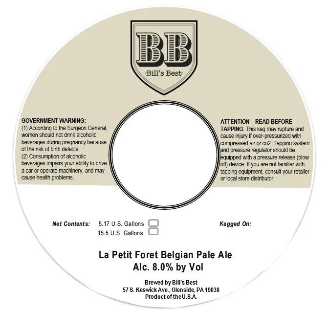 La Petit Foret Belgian Pale Ale — full label as filed with TTB