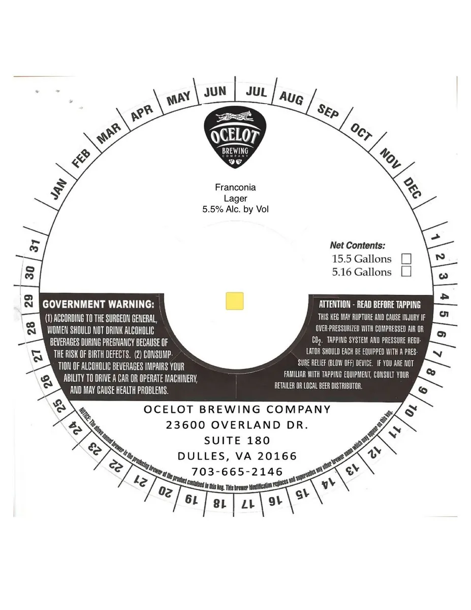 Franconia Lager — full label as filed with TTB