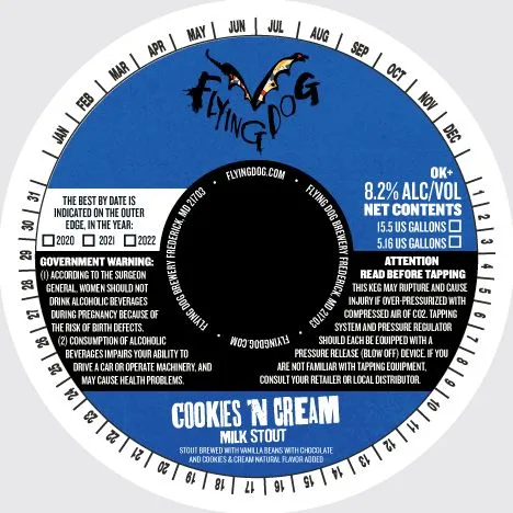 Cookies 'N Cream Milk Stout — full label as filed with TTB