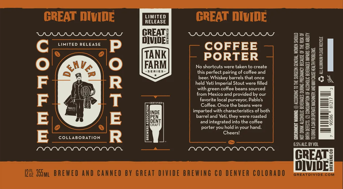 Coffee Porter label art — GREAT DIVIDE BREWING CO