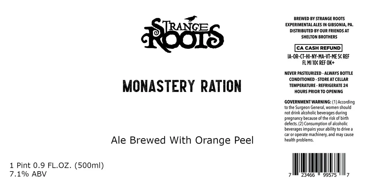 Monastery Ration — full label as filed with TTB