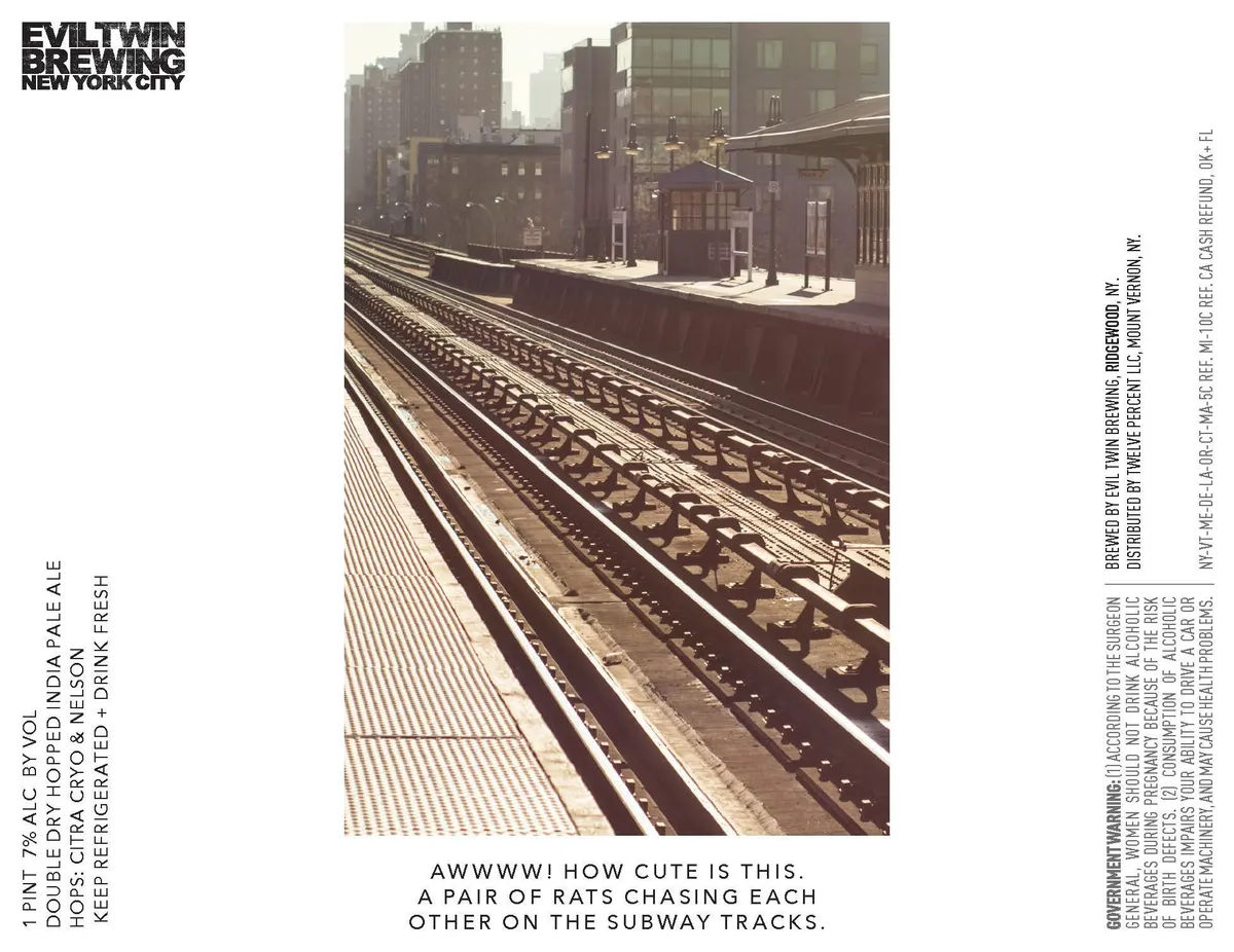Awwww! How Cute Is This. A Pair Of Rats Chasing Each Other On The Subway Tracks. — full label as filed with TTB