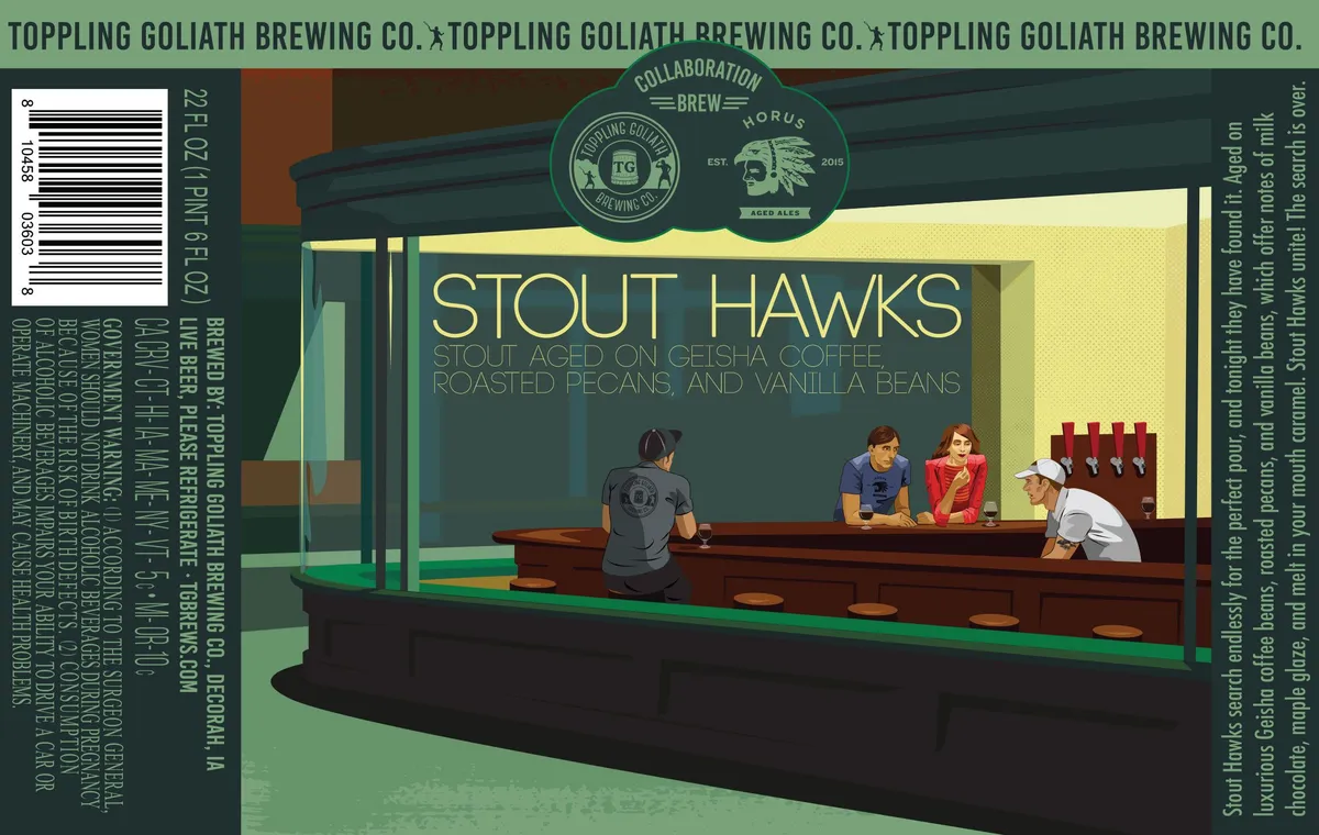Stout Hawks label art — TOPPLING GOLIATH BREWING CO.