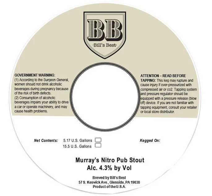 Murray's Nitro Pub Stout — full label as filed with TTB