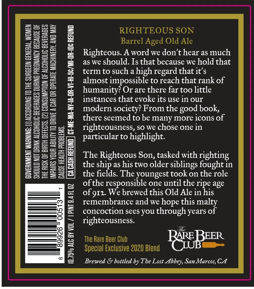 Righteous Son label art — THE LOST ABBEY