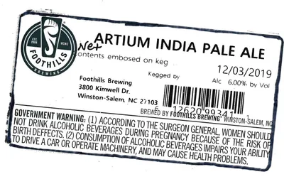 Artium India Pale Ale label
