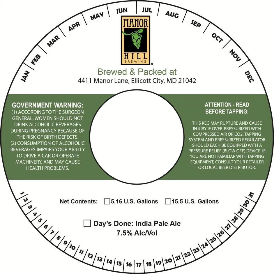 Day's Done India Pale Ale label art — MANOR HILL BREWING