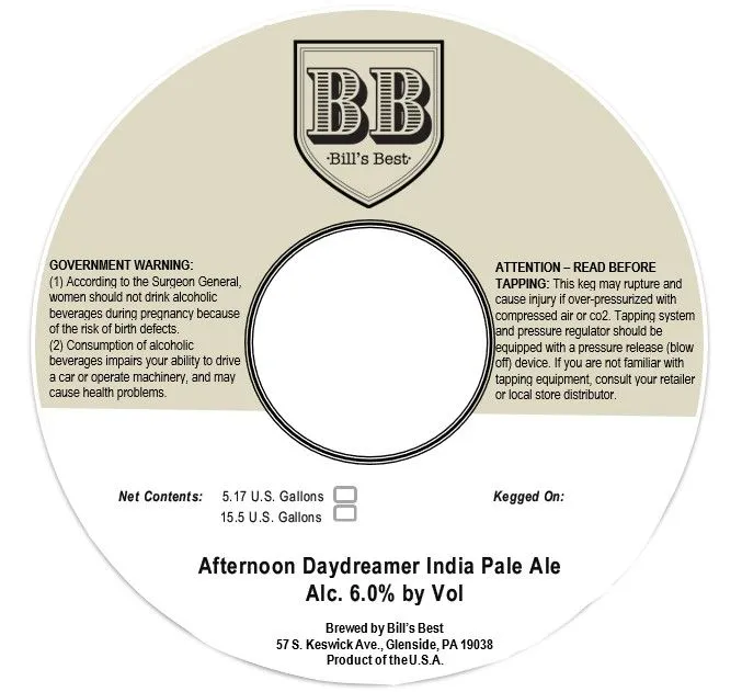 Afternoon Daydreamer India Pale Ale — full label as filed with TTB
