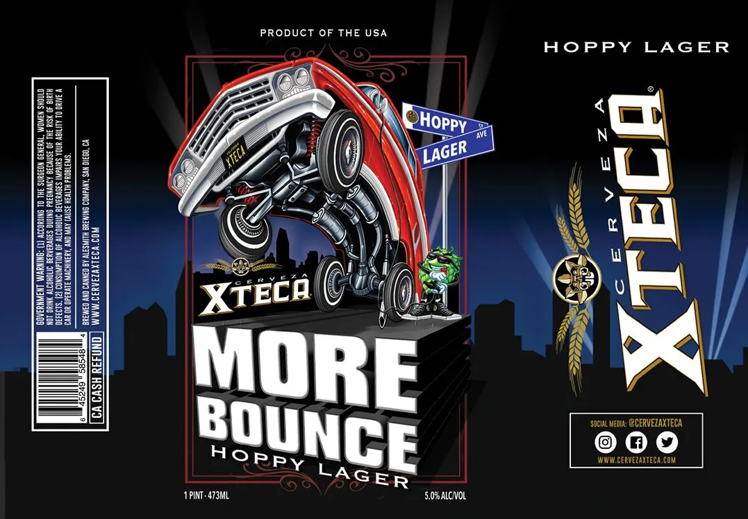 Cerveza Xteca More Bounce Hoppy Lager label art — ALESMITH