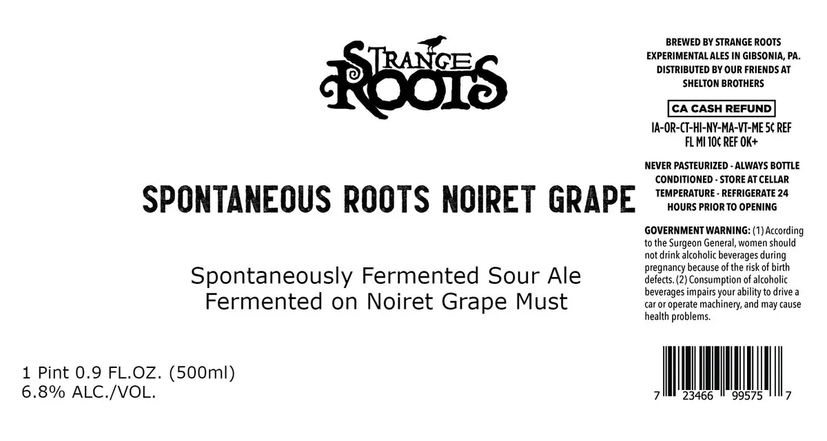 Spontaneous Roots Noiret Grape — full label as filed with TTB