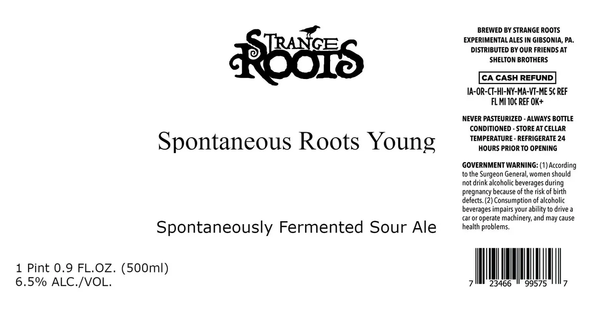 Spontaneous Roots Young — full label as filed with TTB