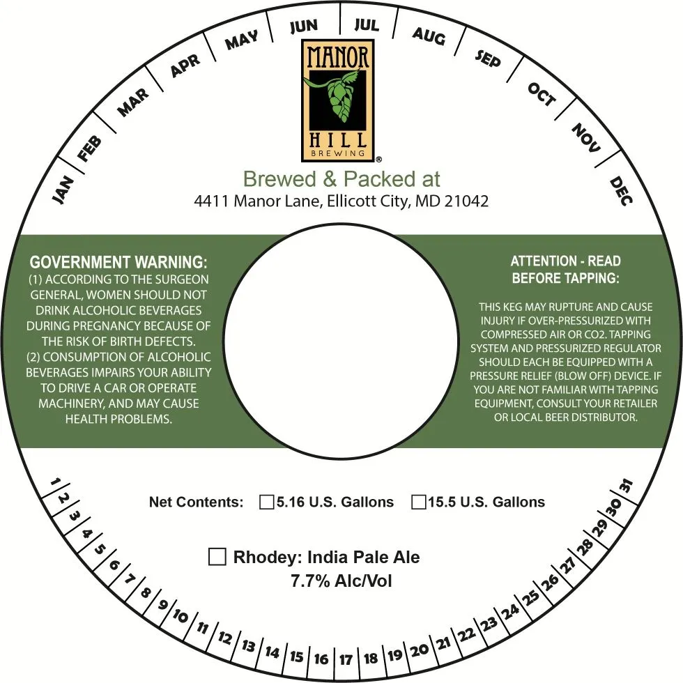 Rhodey: India Pale Ale label art — MANOR HILL BREWING