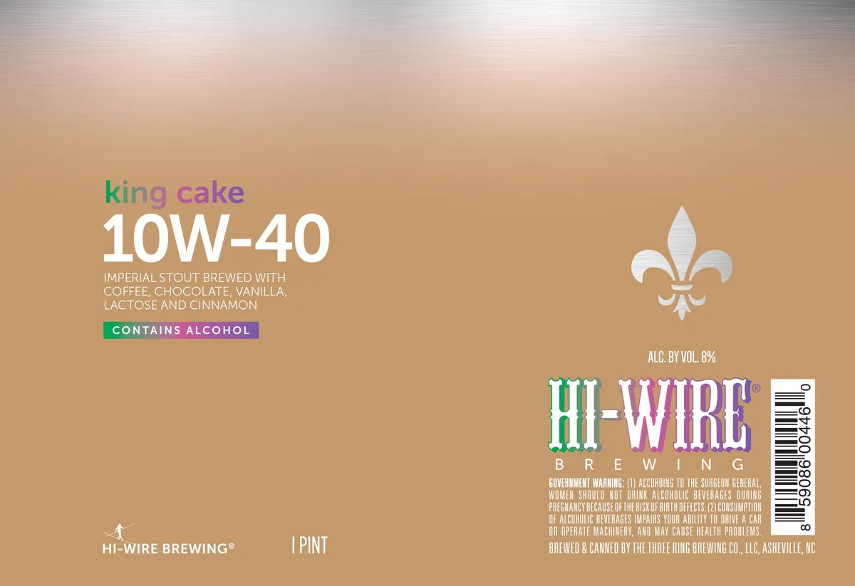King Cake 10W-40 label art — HI-WIRE BREWING
