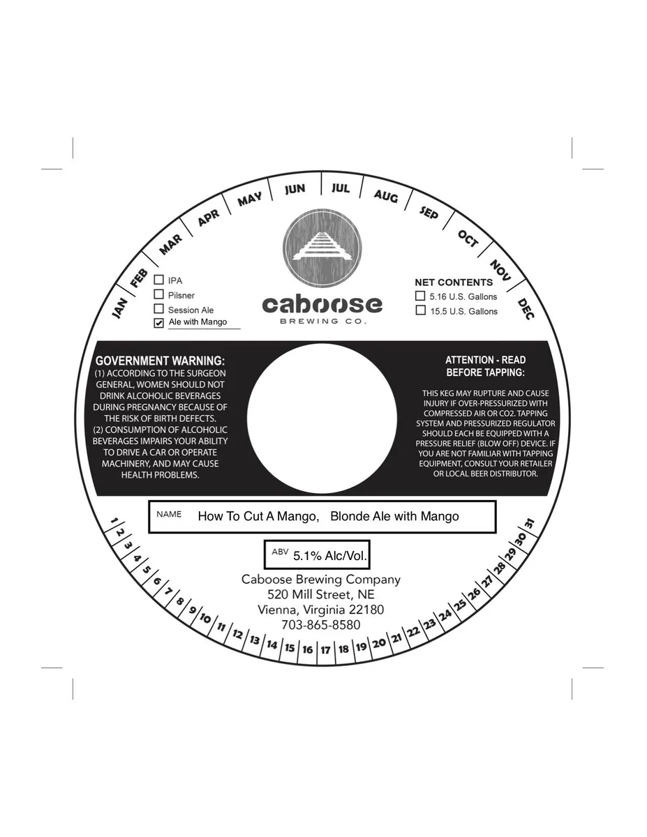 How To Cut A Mango, Blonde Ale with Mango — full label as filed with TTB