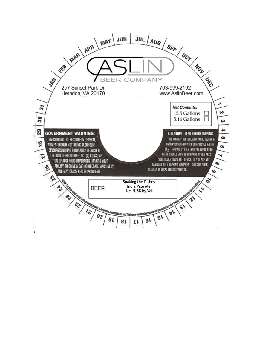 Soaking the Dishes — full label as filed with TTB