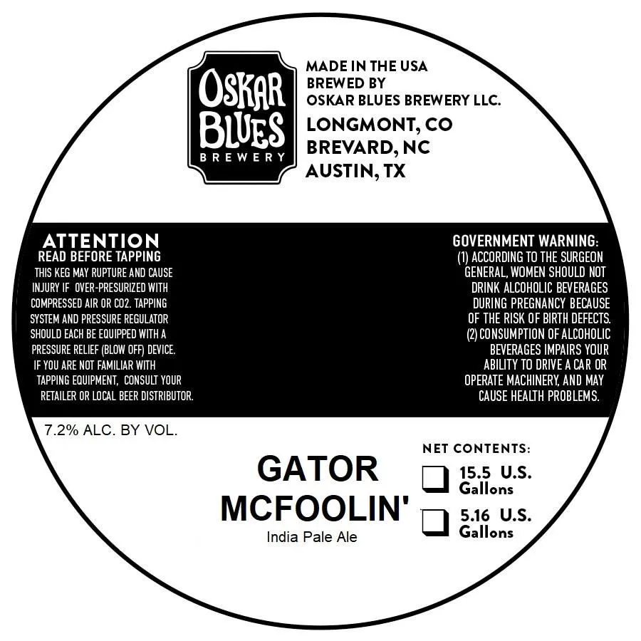 Gator McFoolin' — full label as filed with TTB