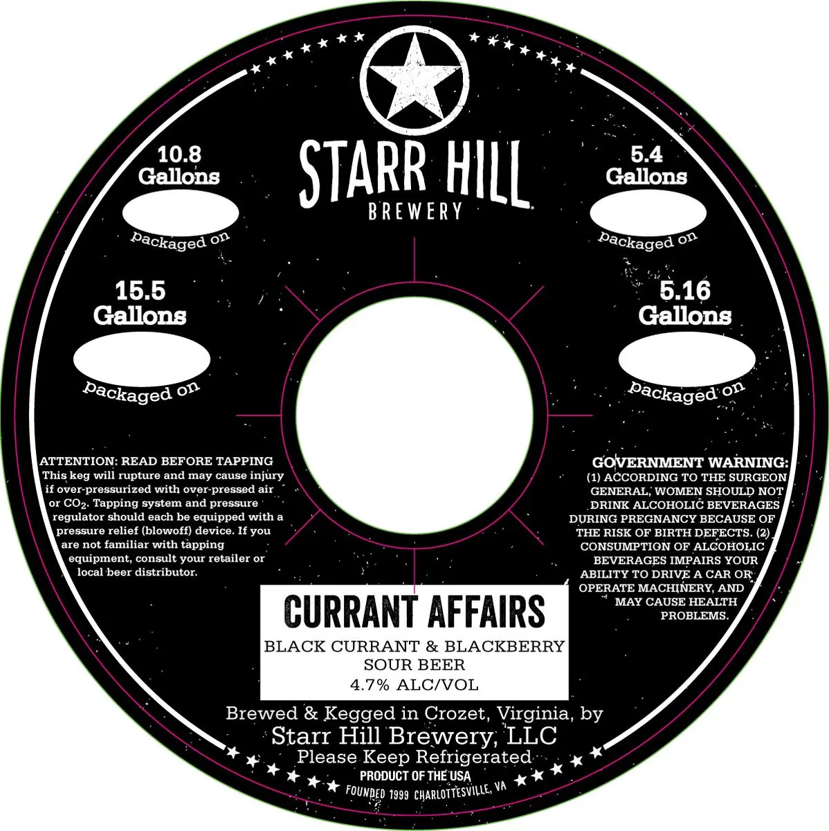 Currant Affairs — full label as filed with TTB