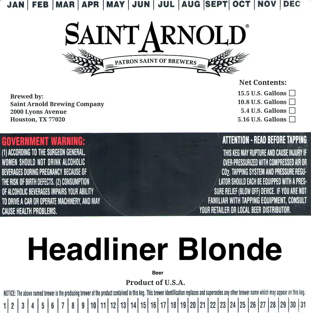 Headliner Blonde label art — SAINT ARNOLD BREWING COMPANY
