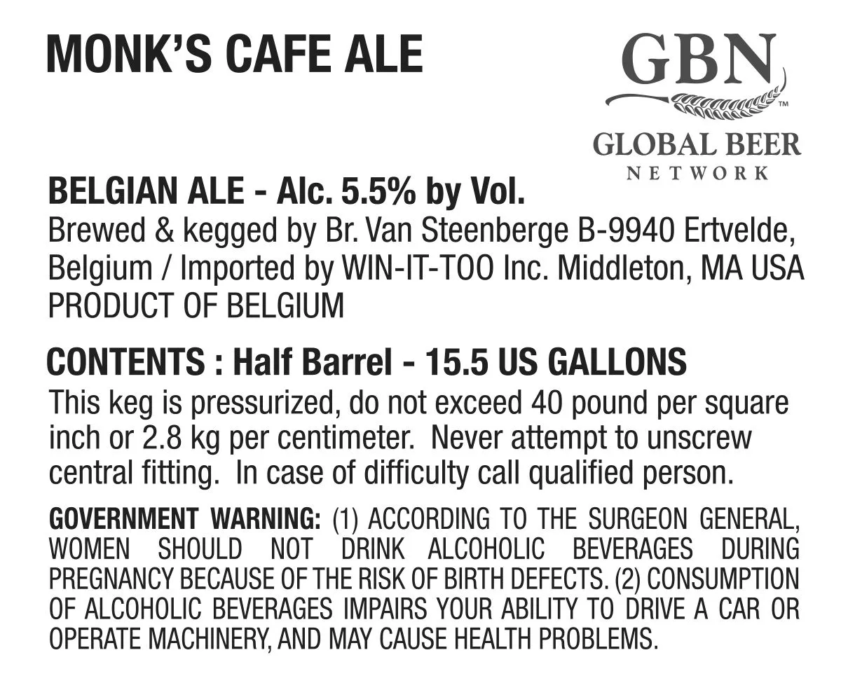 Monk's Cafe Ale — full label as filed with TTB