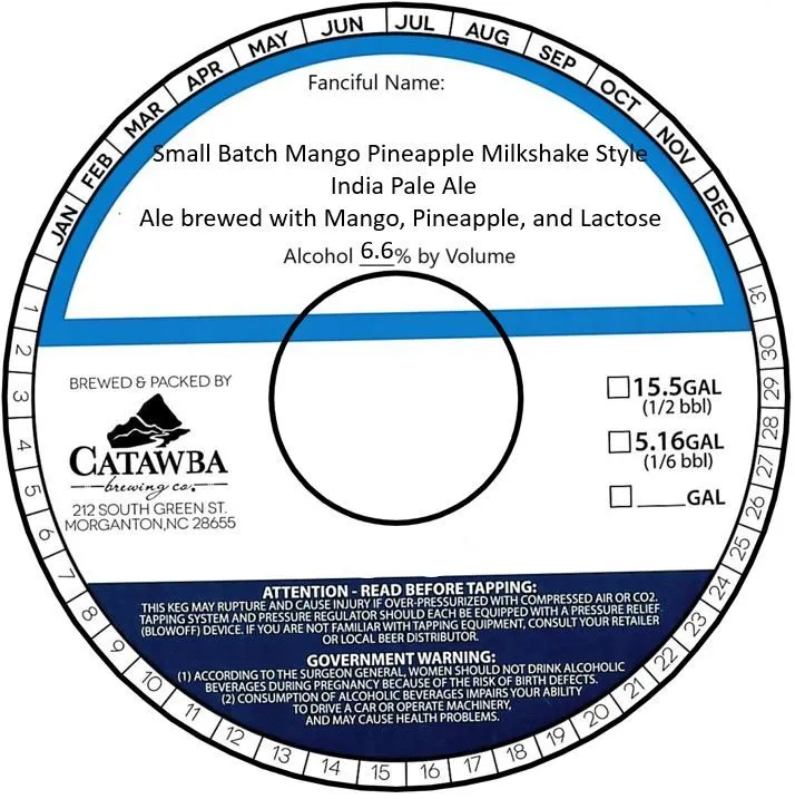Small Batch Mango Pineapple Milkshake Style India Pale Ale — full label as filed with TTB