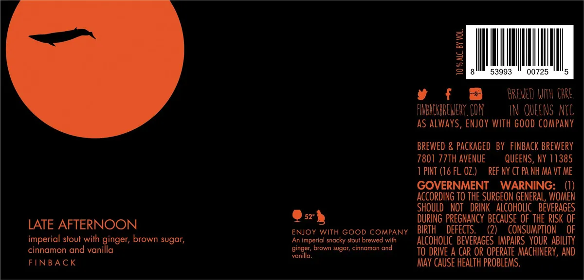 Late Afternoon — full label as filed with TTB