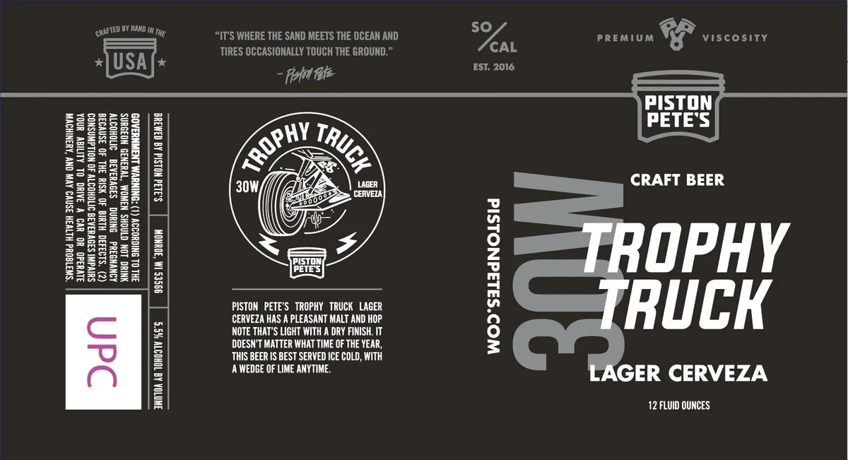 Trophy Truck 30W Lager Cerveza — full label as filed with TTB