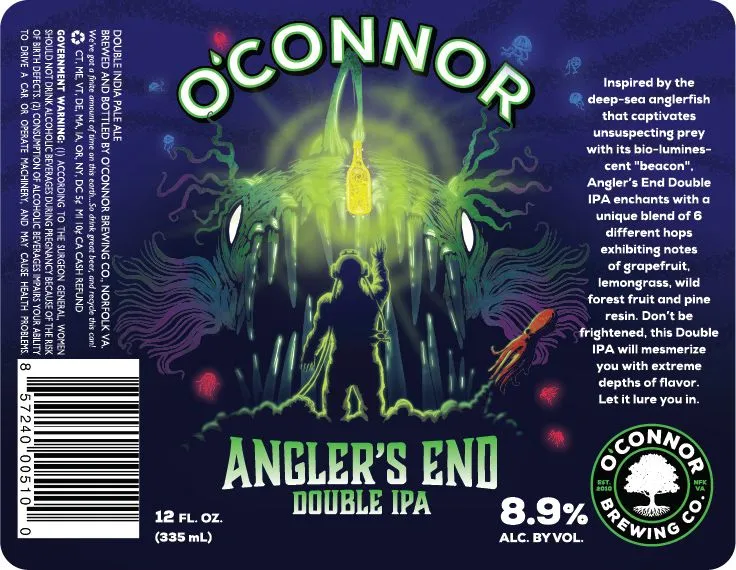 Angler's End Double IPA label art — O'CONNOR