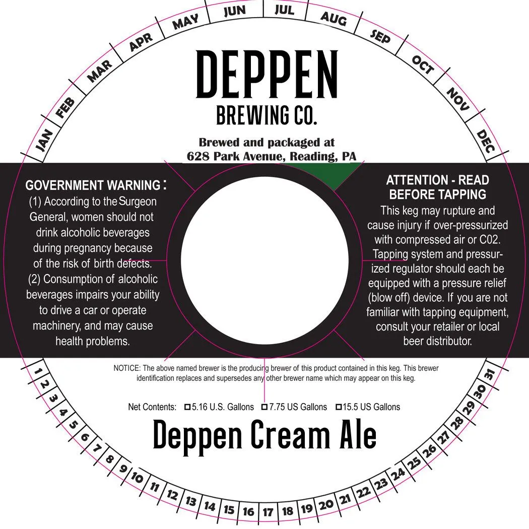 Deppen Cream Ale — full label as filed with TTB
