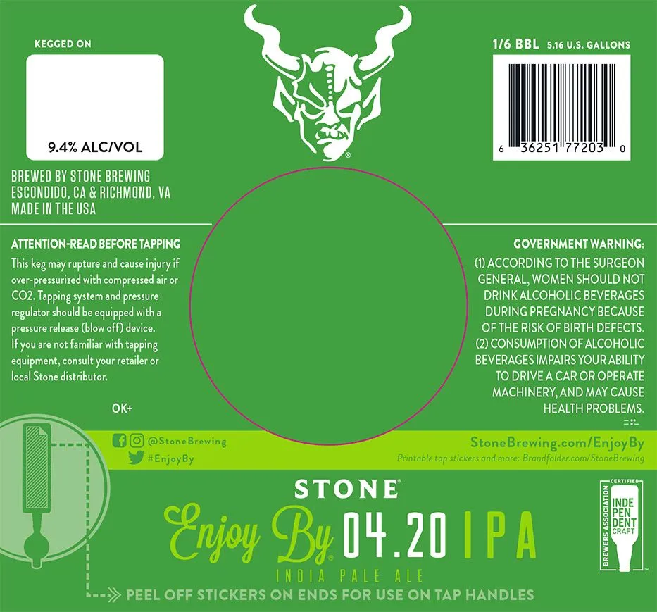 Stone Enjoy By 04.20 IPA — full label as filed with TTB