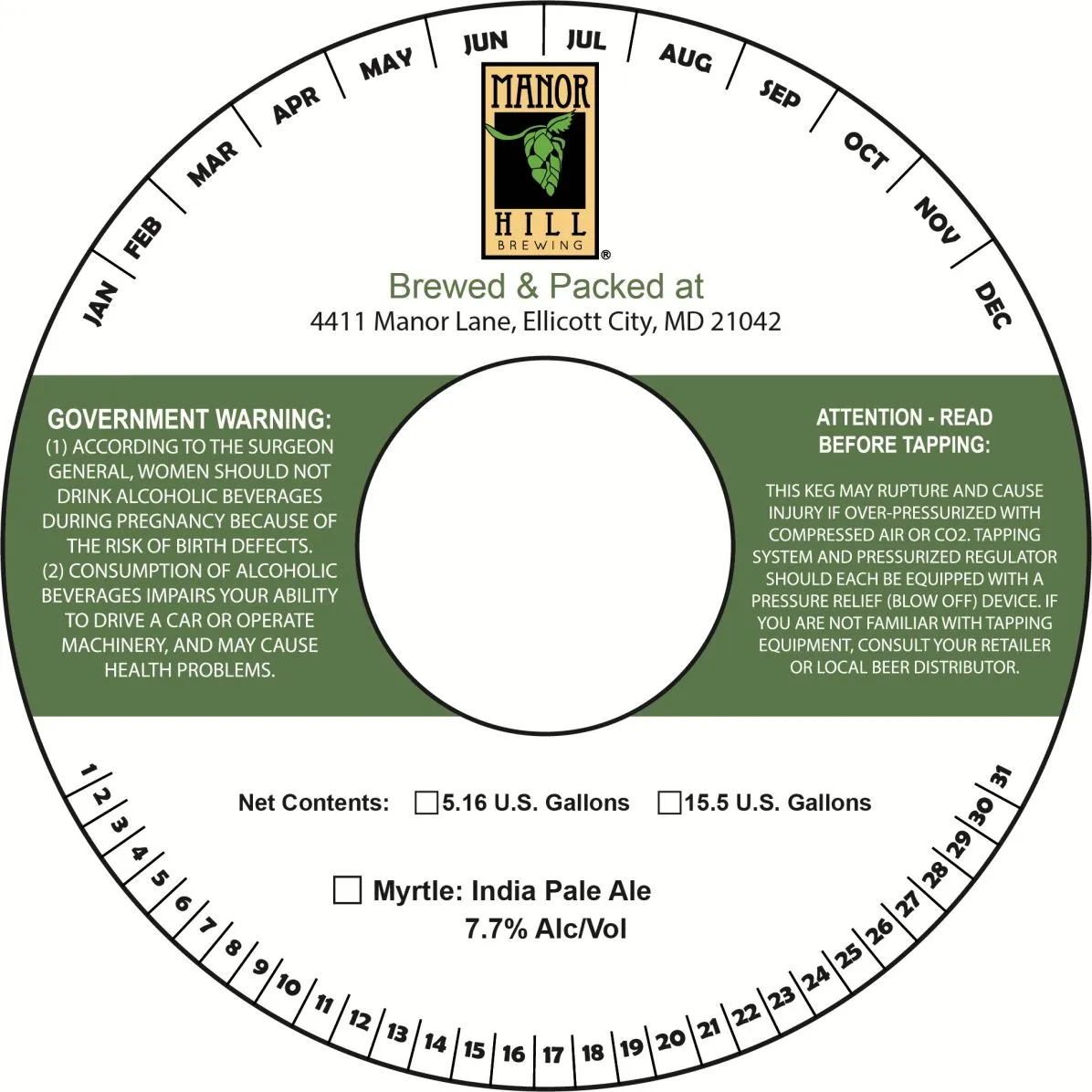 Myrtle India Pale Ale label art — MANOR HILL BREWING