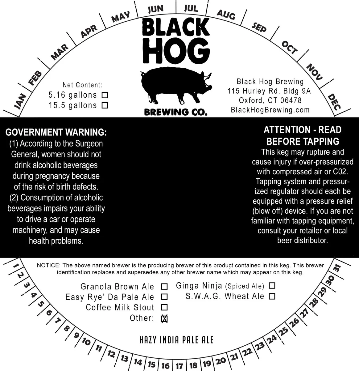 Hazy — full label as filed with TTB