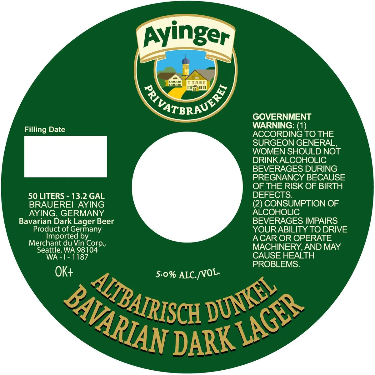 Altbairisch Dunkel Bavarian Dark Lager label art — AYINGER